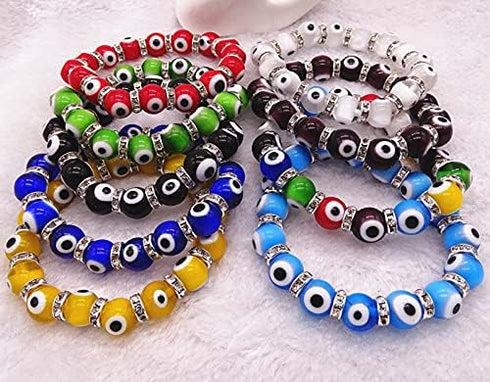 Colorful Turkish Glass Bead Good Luck Protection Evil Eye Stretch Bracelet Rondelle Crystal Spacer Stackable Protection More Colors for Women Teen...