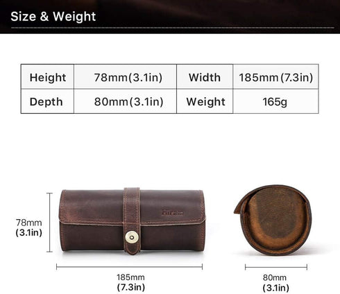 Hiram Genuine Leather Travel Watch Case Roll Organizer Classic, Leather 3-Watches Roll Case for Watches and Bracelets-Coffee...