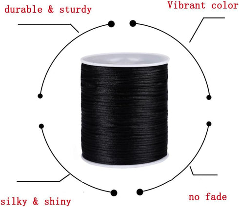 2.0 mm Nylon Satin Cord Thread Beading String for Macrame, Friendship Bracelets,Chinese Knotting,Necklaces,Jewelry Making 109 Yards (Black)...