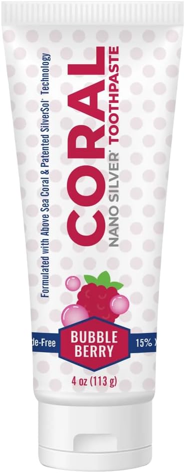Coral Nano Silver Bubble Berry Kids Toothpaste, Natural Fluoride Free Teeth Whitening Toothpaste, Coral Calcium Nano Silver Infused SLS Free - 4 O...