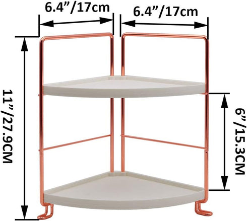 2-Tier Bathroom Countertop Organizer - Vanity Tray Cosmetic & Makeup Storage- Kitchen Spice Rack Standing Shelf - Corner Storage Shelf, Rose Gold...