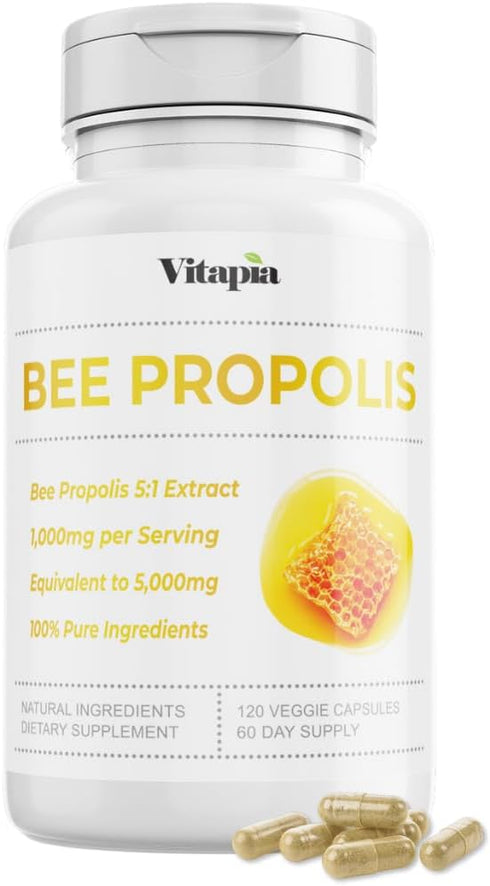 Bee Propolis Extract Capsules 1000mg Supplement for Immune Support, Vitality, Skin Health - Potent Polyphenols, Flavanoids, Antioxidants - 120 Cou...