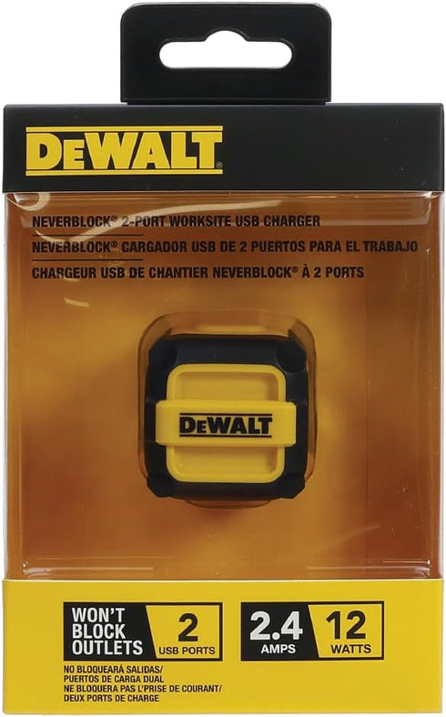 DEWALT 2-Port USB Wall Charger — NeverBlock Worksite Charger — Dual 5V/2.1A Power AC Adapter — Fast Charging Block Cube for iPhone 14 13 12 SE 11P...