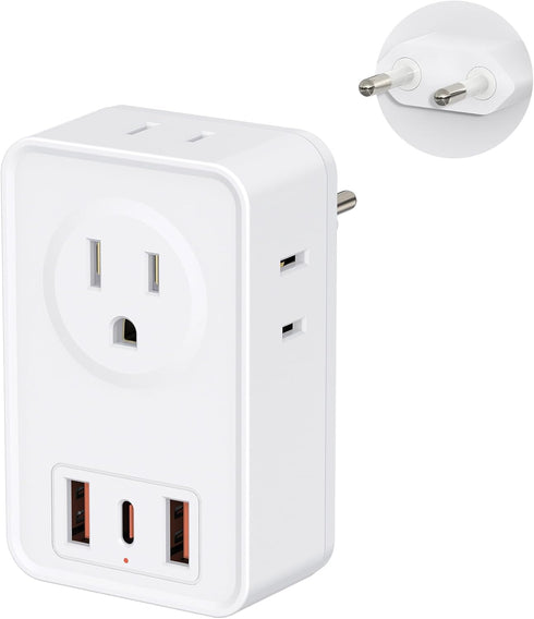 European Travel Plug Adapter, Type C International Power Adaptor Charger with 4 AC Outlets 3 USB Ports(1 USB C), US to Most Europe EU German Frenc...