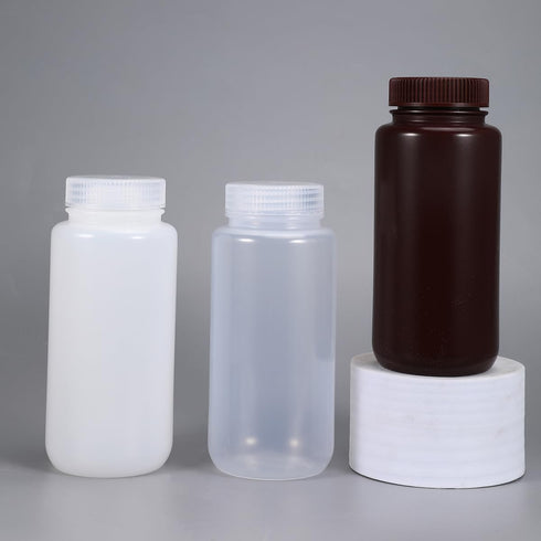 16.9 oz Wide Mouth Lab Reagent Bottle, Laboratory Grade Chemical Container, Sealed Leak-proof Translucent HDPE Bottle, Pill Bottle, Water Sample B...