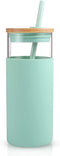 Tronco 20oz Glass Tumbler Glass Water Bottle Straw Silicone Protective Sleeve Bamboo Lid - BPA Free (Midnight Green/ 1 Pack)...
