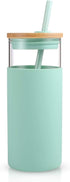 Tronco 20oz Glass Tumbler Glass Water Bottle Straw Silicone Protective Sleeve Bamboo Lid - BPA Free (Midnight Green/ 1 Pack)...
