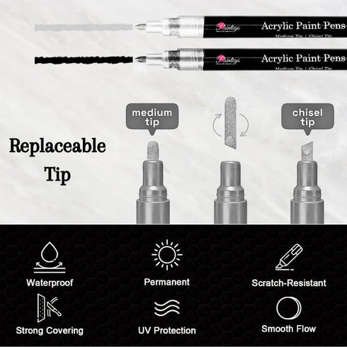 Acrylic Paint Pens,8 Pack 4 Black and 4 White Paint Markers, Paint Pens for Rock Painting Stone Ceramic Glass Wood Plastic Glass Metal Canvas,Draw...