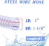 QuQuyi 1" ID x 1-1/4" OD, 3FT length Steel Wire Hose PVC Vacuum Tubing (with 2 Stainless Clamps), Drain Hose Vinyl Suction Tubing Flexible Tube Vi...