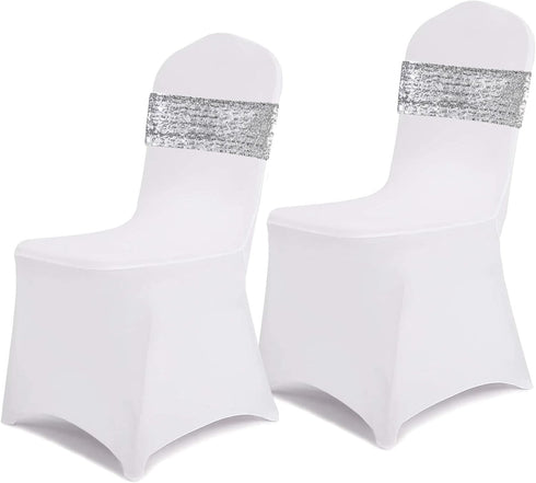 SquarePie Pack of 10 Sequin Chair Sashes Silver Sparkling Bands Decorative Bows for Wedding Banquet Party Event Decor...
