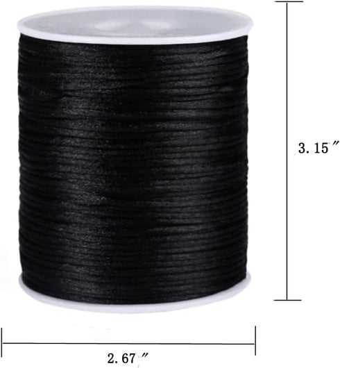 2.0 mm Nylon Satin Cord Thread Beading String for Macrame, Friendship Bracelets,Chinese Knotting,Necklaces,Jewelry Making 109 Yards (Black)...