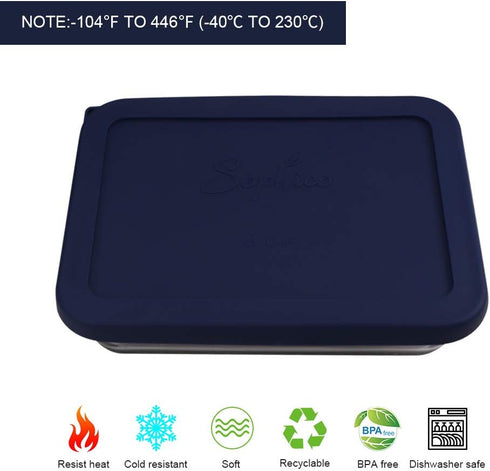 Sophico 3 Cup Rectangle Silicone Storage Cover Lids Replacement for Pyrex 7210-PC Glass Bowls, Container not Included (NAVY BLUE, 2 Pack)...