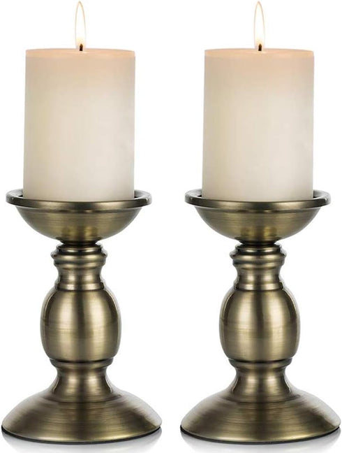 2 Pcs Bronze Iron Pillar Candle Holders, Most Ideal for 3" Pillar Candle, Gifts for Wedding, Party, Home, Spa, Reiki, Votive Candle (2 x S)...