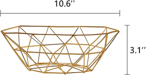 Geometric Metal Wire Fruit Bowl, Iron Arts Fruit Storage Baskets for Kitchen Counter (Gold, Normal)...