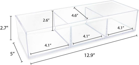 Isaac Jacobs Large 3-Compartment Acrylic Stackable Organizer (12.9" L x 5" W x 2.7" H), Multi-Sectional Tray & Storage Solution for Makeup, Craft ...