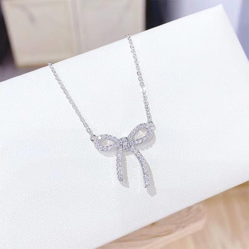 Rhinestone Bow Necklace for Women, Tiny Dainty 14K Gold Plated Bowknot Pendant Choker Necklace Makes A Cute Bow Jewelry Gift for Women Girls...