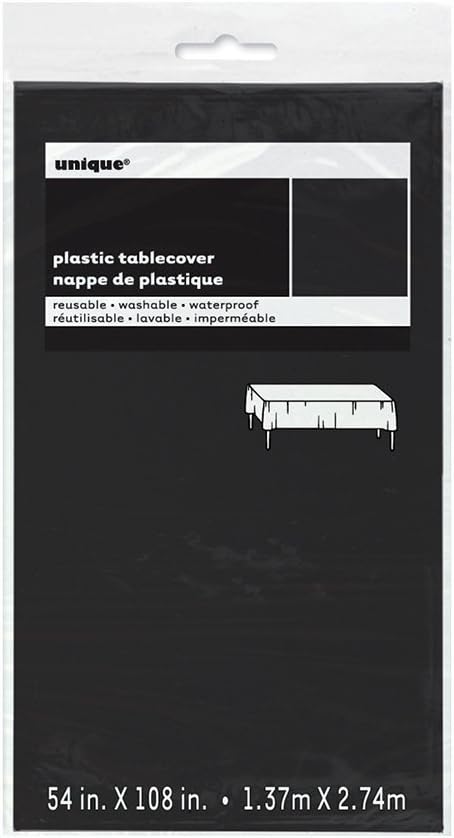 Black Solid Rectangular Plastic Table Cover (54" x 108") 1 Count - Elegant Design & Premium Quality, Ideal For Parties, Events & Everyday Use...
