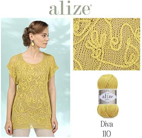 Alize Diva Silk Effect 100% Microfiber Acrylic Yarn 1 Ball skeins 100gr 383yds Color (110 - Yellow)...