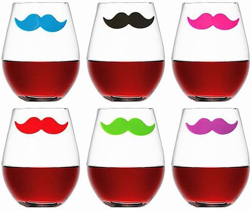 Furimuk 18 Pieces Valentine's Day Silicone Drink Markers Wine Glass Markers Beard Lip Shape Wine Charms Identifier for Christmas New Year Party Wi...