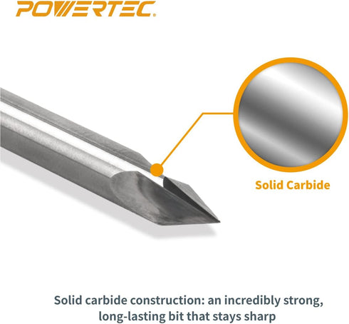 POWERTEC 73005 Solid Carbide Router Bit – V-Groove 60-Degree 1/4-Inch Diameter and 7/32-Inch Cutting Point Length...