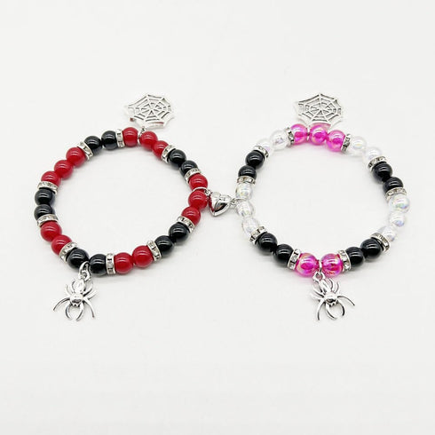 2Pcs Love Heart Mutual Attraction Natural Stone Bead Spider Stretch Bracelet Set for Women Men Red Heart Energy Stone Spider Web Beads Bracelet Ha...