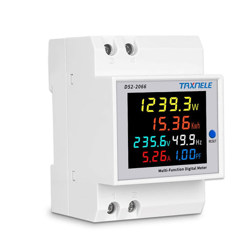 Single Phase Energy Meter Tester Din Rail Electricity Usage Monitor 6 in 1 Multimeter AC 40-300V 100A Voltage Current Voltmeter Ammeter Watt Kwh F...