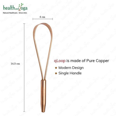 HealthAndYoga™ qLoop Copper Tongue Cleaner – Easy One Hand Use – Larger Surface Coverage – Ayurvedic Copper Health for Fresh Breath and Total Oral...