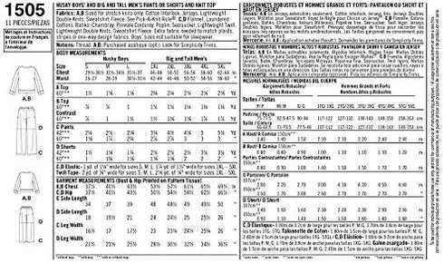 Simplicity 1505 Easy to Sew Husky Boy's and Big and Tall Men's Pajama Sewing Patterns, Child's Sizes S-L and Men's Sizes XL-XXXXXL...