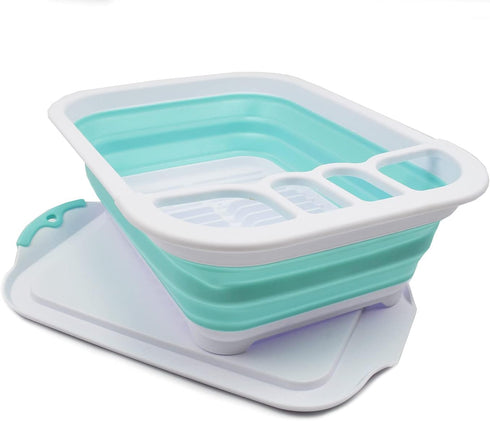 SAMMART 7.5L (2 Gallon) Collapsible Plastic Dish Drainer with Drainer Board - Foldable Drying Rack Set - Portable Dinnerware Organizer - Space Sav...