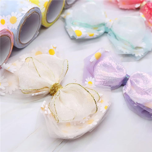 25 Yard 6cm Sheer Chiffon Ribbon Daisy Flower Ribbon Gift Wrapping Ribbon Bridal Bouquet Ribbon Wrap Fabric Craft Ribbon for Hair Bows White...