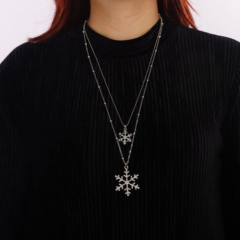 Crystal Double Snow Flake Pendant Long Necklace for Women Sweater Chain Necklace Choker Adjustable Elegant Jewelry Rhinestone Accessories Dressy C...
