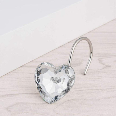 Actpe Decorative Crystal Heart Shape Shower Curtain Hooks Rust Resistant Hooks Glide Shower Ring Hangs Holder Bling for Bathroom, Pack of 12...