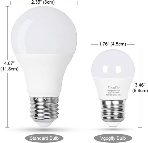 Vgogfly LED Refrigerator Light Bulb 40W Equivalent 120V A15 Fridge Waterproof Bulbs 5W Daylight White 5000K E26 Medium Base Freezer Home Lighting ...