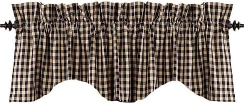 Heritage House Check Scalloped Black and Nutmeg 72" x 15.5" Lined Cotton Valance by Raghu...