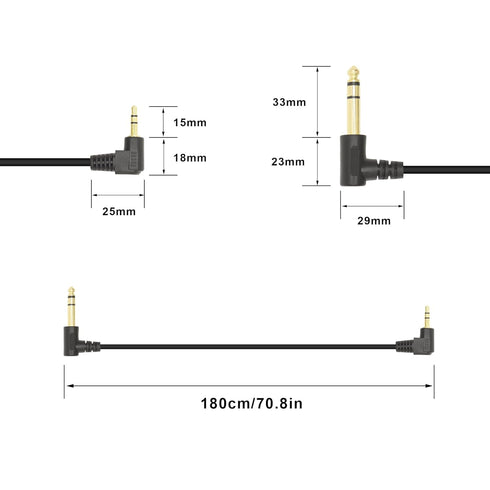 90 Degree 1/8 to 1/4 Stereo Audio Cable, Right Angle 3.5mm TRS Male to 6.35mm TRS Male Aux Cord for Guitar, Keyboard Piano, Laptop, Speaker and Am...