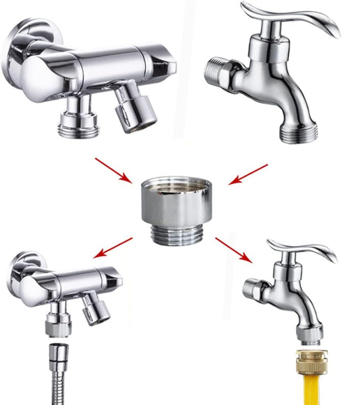 Brass Faucet Adapter, G3/4" to G1/2" Faucet Aerator Adapter Hose Thread Fitting Connector for Washing Machine Dishwasher Garden (Chrome Silver)...