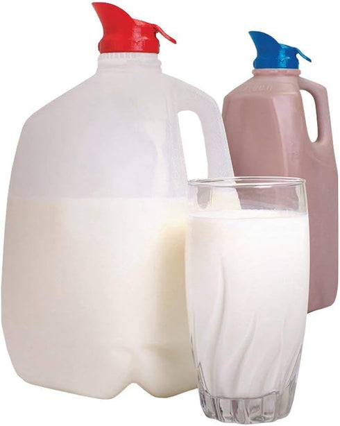 Jokari Milk Spout Pouring Gadget – 4 Spouts Total (2 Packs) – Easy Pour Spout for Gallon Milk Jugs and Juice Bottles, Push-Button Lid with Fast Se...