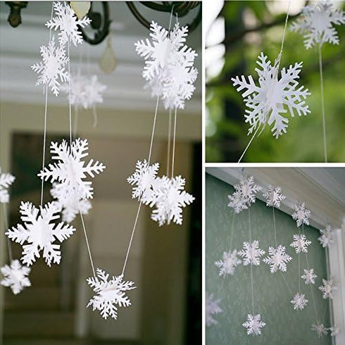 3D White Snowflake Garland - 24Pcs Winter Wonderland Hanging Snowflake Decorations for Christmas & Holiday Home Decor...