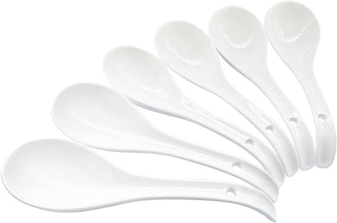 Soup Spoons, Asian Soup Spoons, Chinese Soup Spoons, Ceramic Spoons White Japanese Spoon Large for Dumpling Wonton Ramen Pho Miso, Deep Oval Hook ...