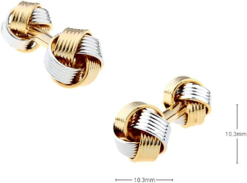 Knot 2 Two Tone Dual Ends Pair Cufflinks in a Presentation Gift Box & Polishing Cloth...