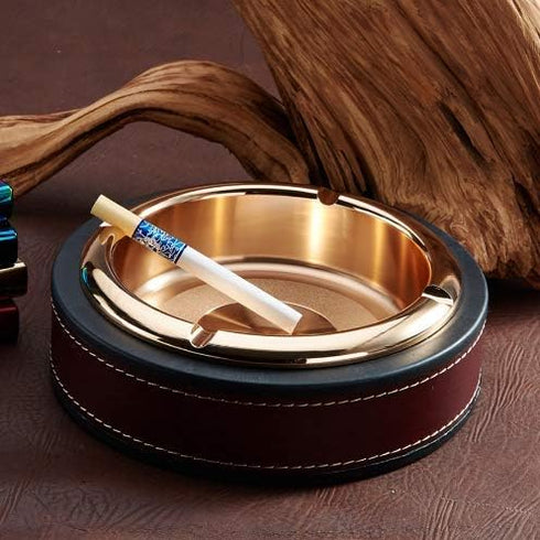 Leather Stainless Steel Cigarette Ashtray Modern Tabletop Cigars Ashtrays For Indoor,Gift for Smokers, Desktop Smoking Ashtray for Home Office Dec...