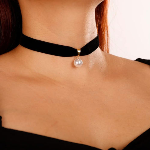 Missgrace Sexy Simple Black Pearls Short Choker Necklace Dainty Halloween Gothic Punk Bar Party Custume Vintage Thick Choker Necklace for Women...