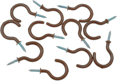 Cup Ceiling Hooks,Medium Size Vinyl Coated Screw-in Open Hooks Hangers(50pcs,1.25 inches,Brown)...