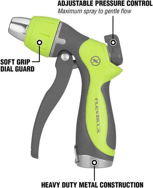 Flexzilla Garden Hose Nozzle - Heavy Duty Adjustable Flow Pistol, NFZG68-E, ZillaGreen™...