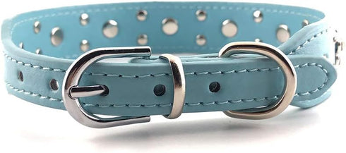 Rhinestone Flower Dog Collar - Sparkling Leather Pet Collar - for Small and Medium Dogs (Blue M)...