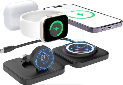 Portable Wireless Charger 15W Fast Charging Wireless 3 in 1 Magnetic Charging Wireless Charger Stand - Pocket Carry...