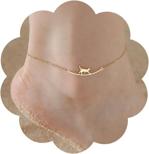 Cute Walking Cat Anklets for Women Accessories Foot Stainless Steel Anklets Animal Ankle Bracelets Fashion Beach Jewelry for Girls Cat Lovers...