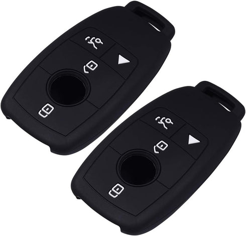 Lcyam Silicone Remote Key Fob Covers Smooth Soft Rubber Case Fits for Mercedes-Benz A220 E63S AMG E-Class GLE 350 4MATIC 2019 2020 2021 (Black Bla...