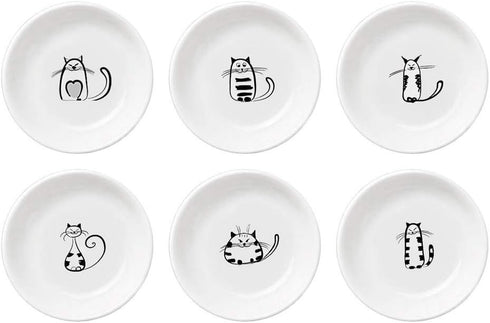 FUYU 6pcs Cute Cat Ceramic Sauce Plate, Snack Plate, Side Dish, 4 inches...