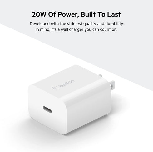 Belkin 20W Wall Charger, USB-C Charger Block, Fast Charging Block for iPhone 15, 15 Plus, 15 Pro, 15 Pro Max, 14, 14 Pro, 14 Pro Max, 13, 13 Pro, ...